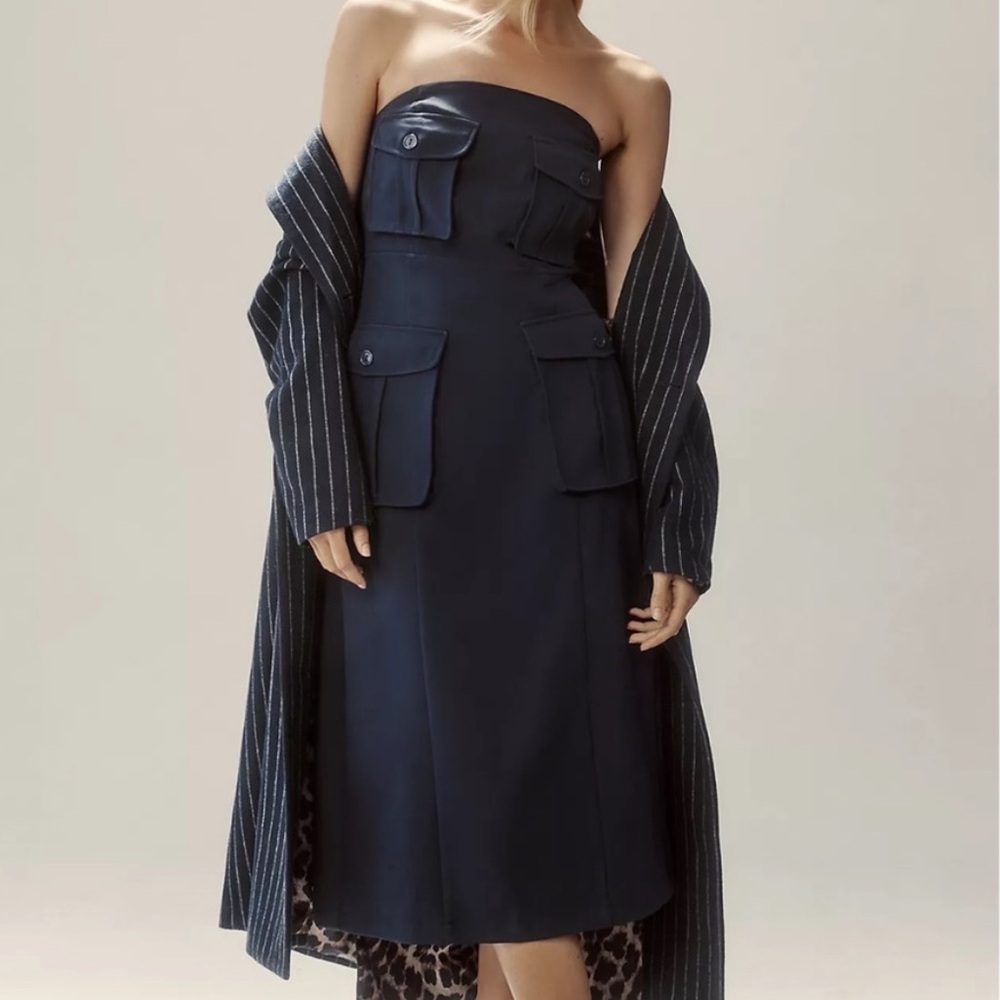ANTHROPOLOGIE NAVY MIDI DRESS M